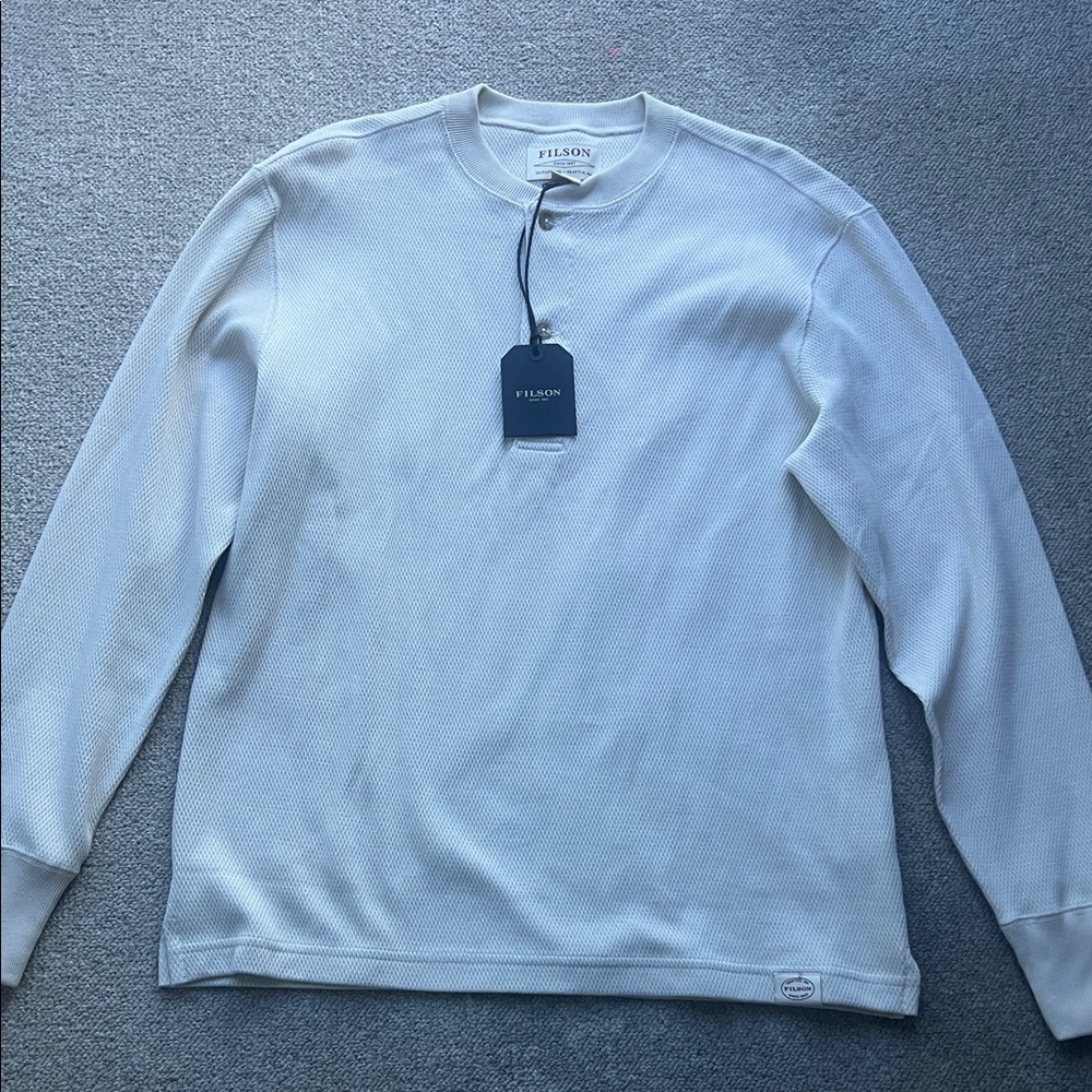 Filson Men's Cream Waffle Knit Henley Crewneck Sweater M